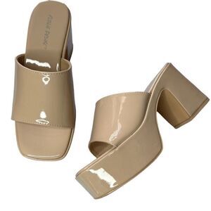 platform patent block heels slide nude sandal Public Desire SIZE: US 8